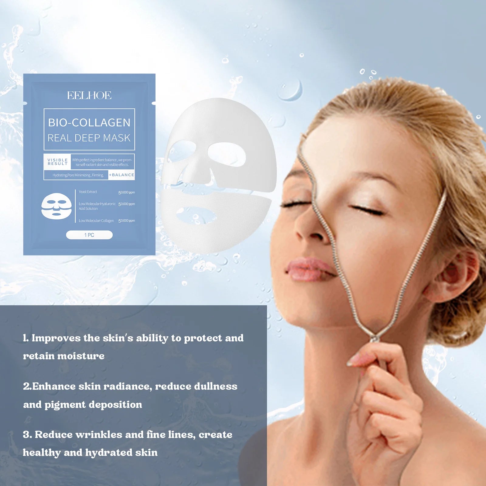1/3/5/10pcs Bio-Collagen Real Deep Mask Soluble Collagen Sheet Mask Hydrolyzed Collagen Moisturizing Face Mask Skin Care Product Secondary image