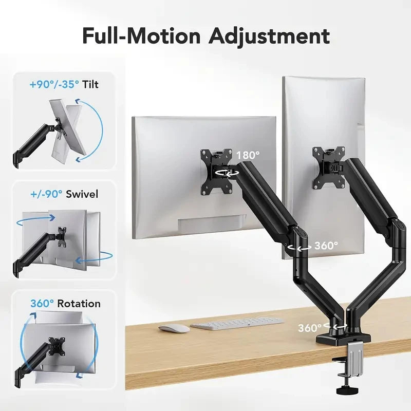 Dual Monitor Mount for 13″–32″ Screens, Adjustable Dual Monitor Stand, with 180° Swivel, Tilt, 360° Rotation for Home Office Main image