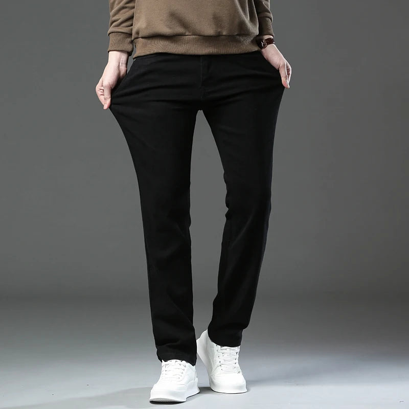 2026 98% Cotton Elastic Cotton Jeans Men's Spring Slim Straight Denim Pants Comfort Large Size Korean Business Casual Trousers