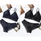 Women Push-Up Bra Set Sexy Lingerie Floral Lace Wire Free Bralette Low Rise Panties Sexy Briefs Female Underwear Intimates