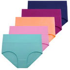 Molasus 5pcs Women's Cotton Panties Seamless Underwear High Waist Full Coverage Ladies Briefs Set Breathable Underpant Plus Size