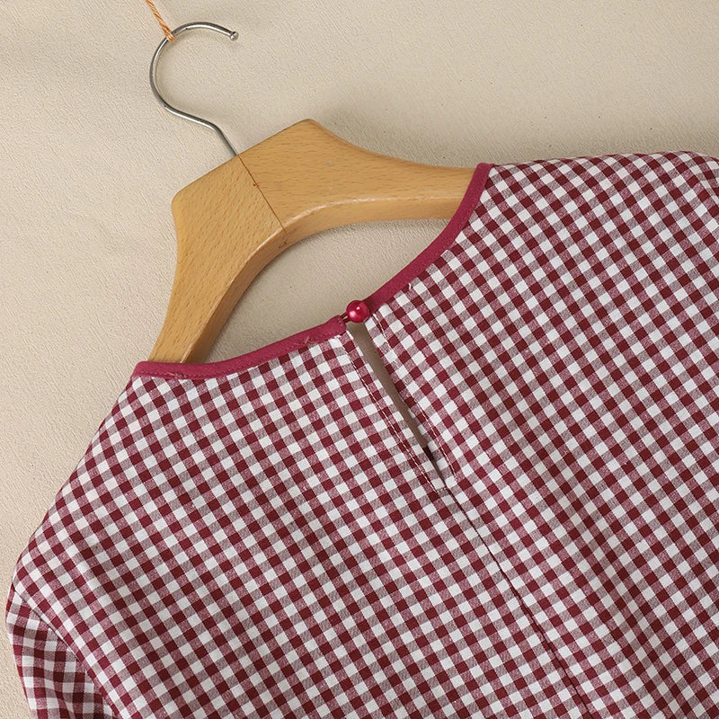 ZANZEA Women Summer Plaid Patchwork Blouse 3/4 Flare Sleeve Cut Out Tops Casual Loose Shirt Retro Chemise Female Work Blusas