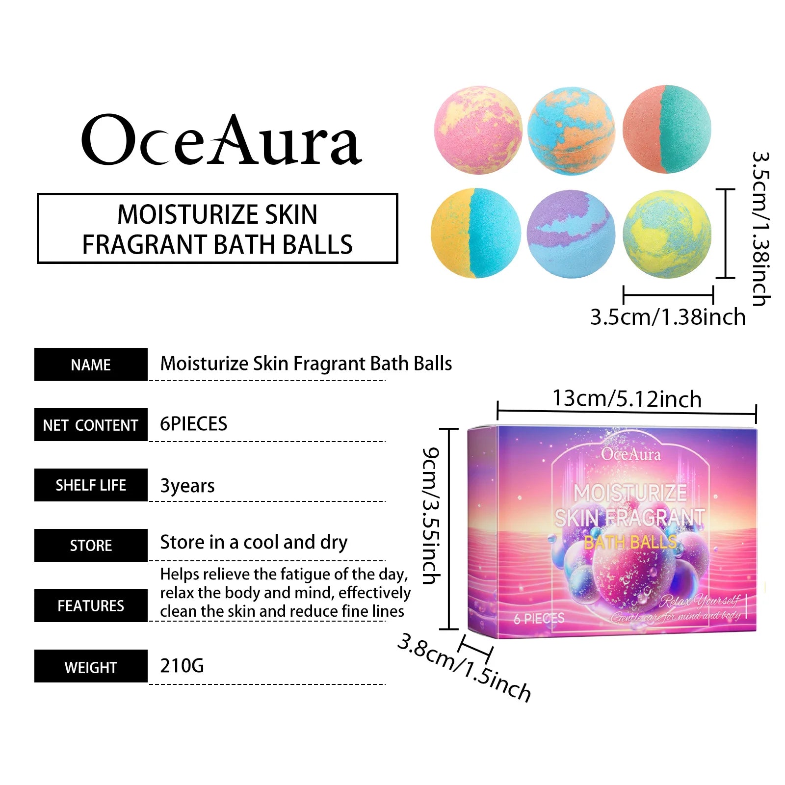OceAura Bath Bubble Balls Soft Smooth Clean Body Care Moisturizing Skin Elasticity Enhanced Shower Products Gift Sets for Woman