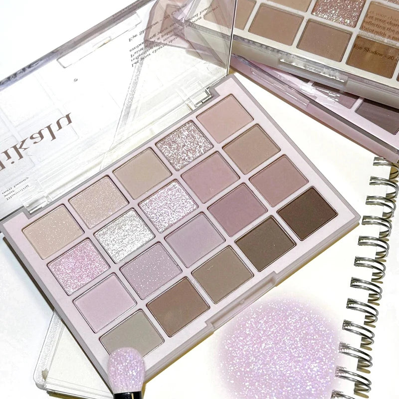 DIKALU 20-Color Korean Low Saturation Eyeshadow Tray Matte Waterproof Brown Pink Eye Shadow Palette Long-lasting Daily Makeup