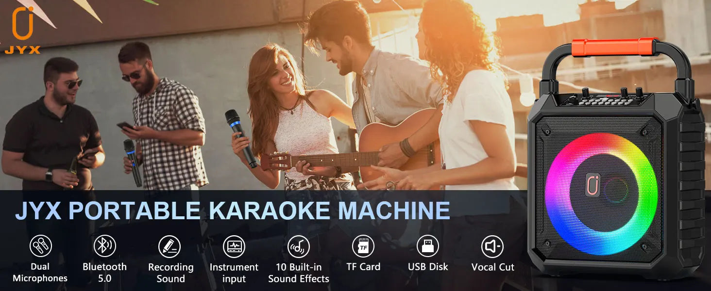 T17-T Karaoke Machine And Bluetooth earphones,Portable Speaker with LED Lights for Kids and Adults,Supports Bluetooth/USB/TF/AUX