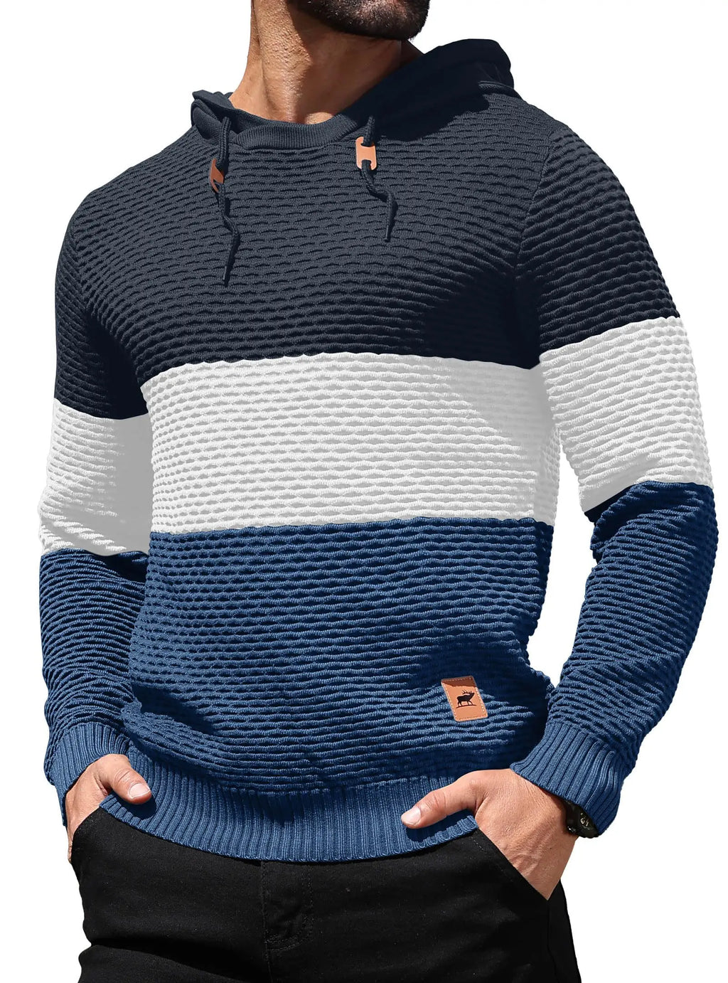 Men's Sweater Spring New Sport Warm Form Fitting Knit Pullover Sweater Hoodie Drawstring Hoodies Casual Sweatshirt US Size
