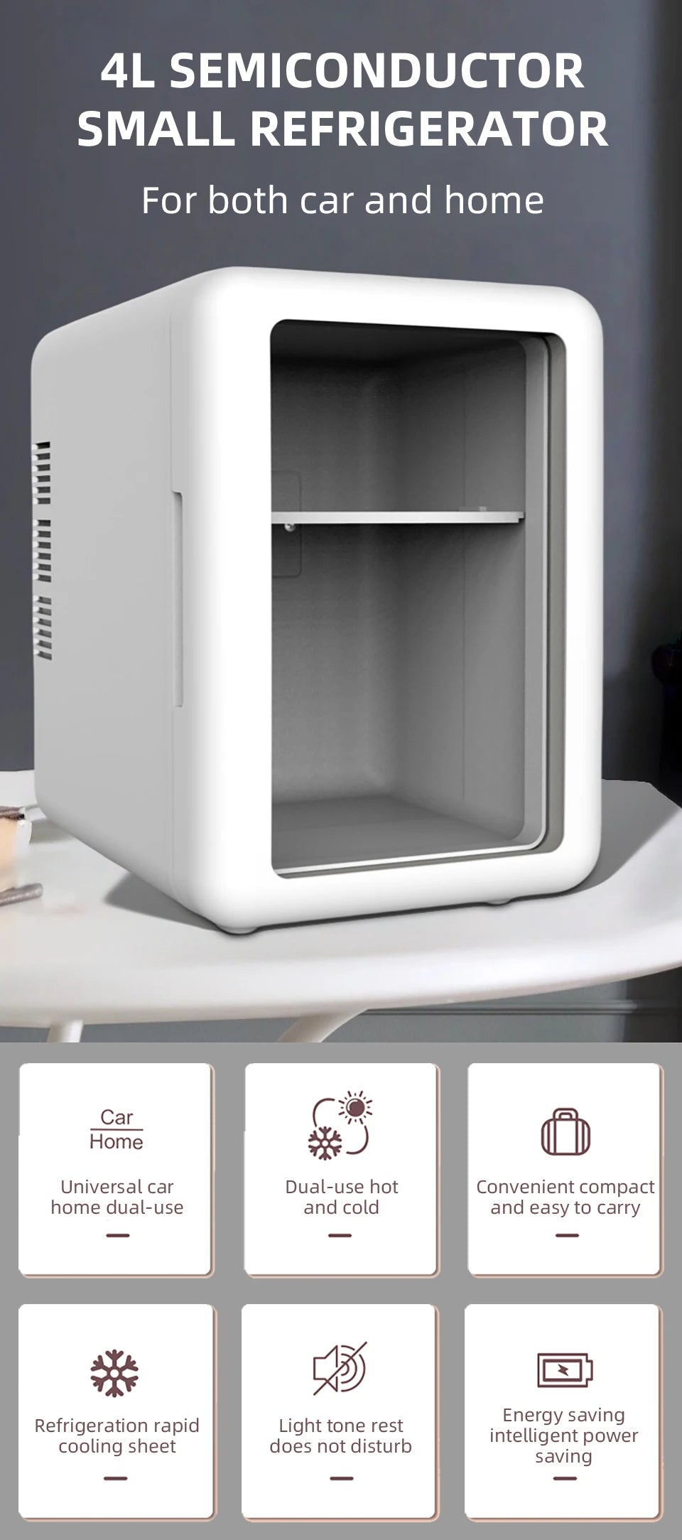 E-ACE 4L Car Refrigerator Mini Fridge Freezer Car & Home Use Portable Compressor Cooler Ice Box for Camping Summer Essential