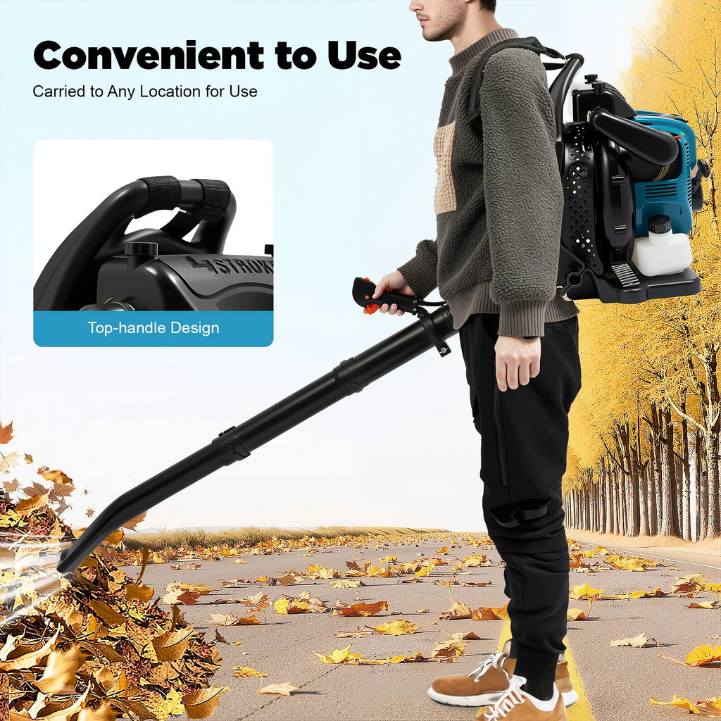 75.6CC 4-Stroke Gas Backpack Leaf Blower, 2600W 498FT with Cruise Control, for Lawn Yard Debris Cleaning, Commercial & Home Use