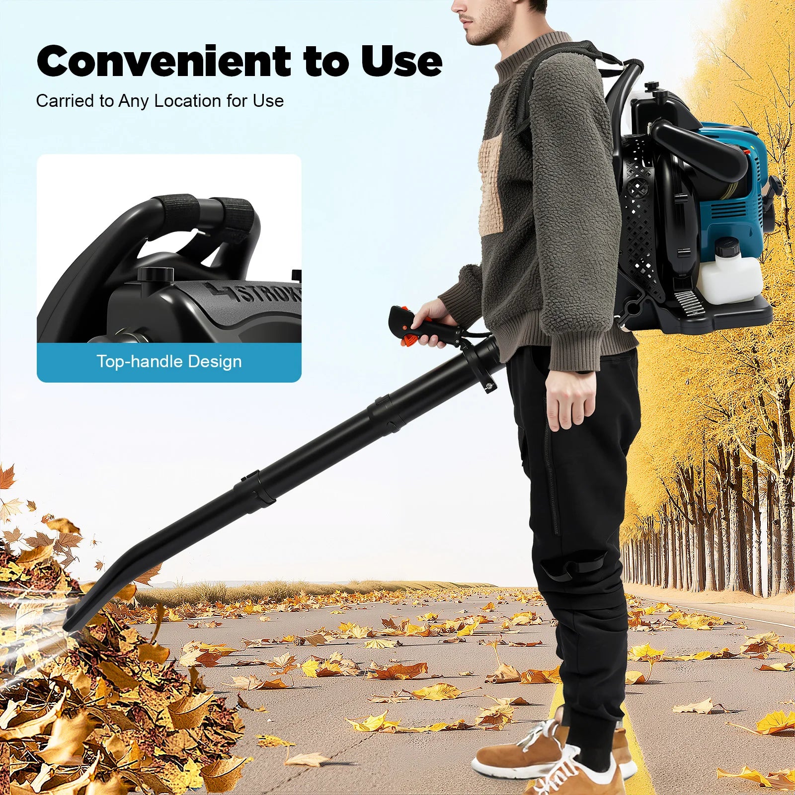 75.6CC 4-Stroke Gas Backpack Leaf Blower, 2600W 498FT with Cruise Control, for Lawn Yard Debris Cleaning, Commercial & Home Use