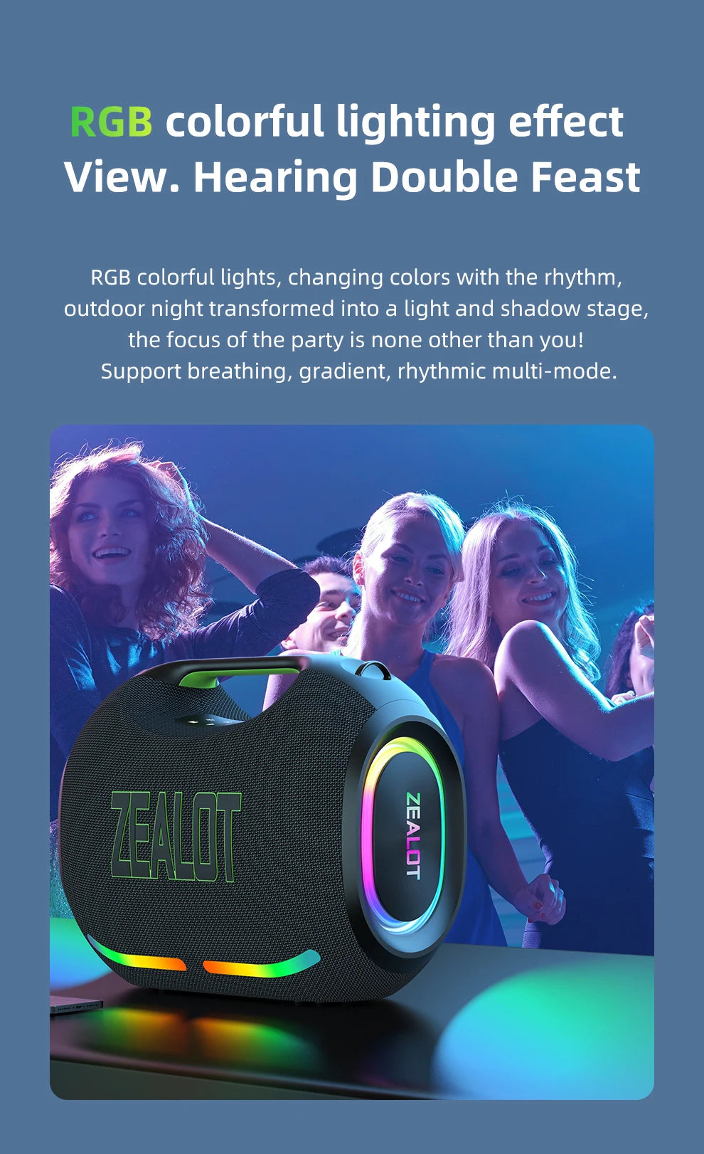 ZEALOT-ZE21 250W Portable Bluetooth Speaker High Volume Waterproof 48000mAh Wireless TWS Subwoofer Suporrt USB/TF/AUX RGB light
