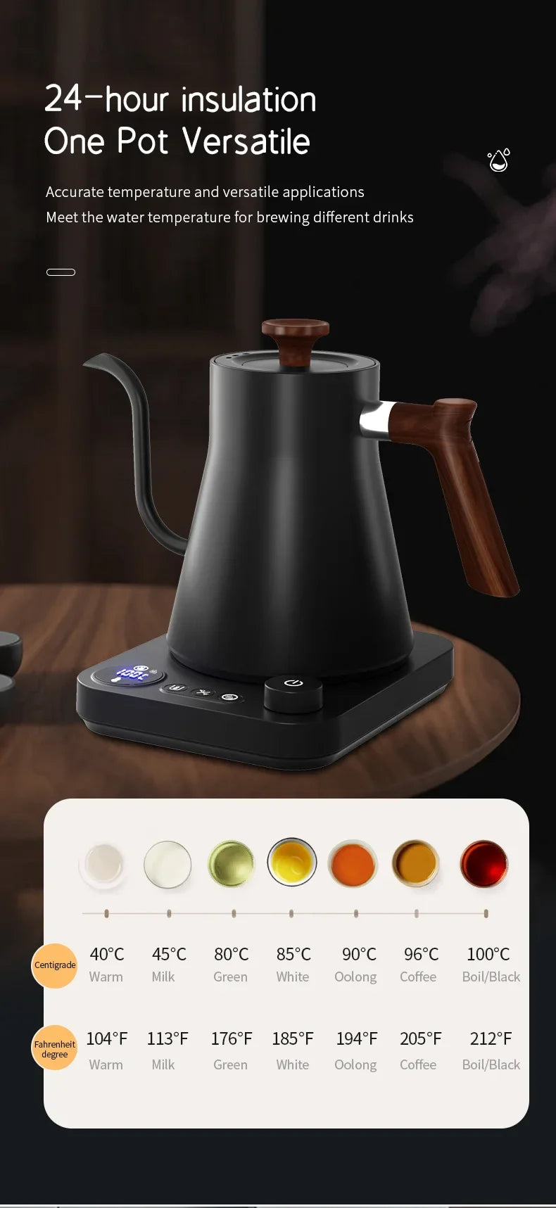 Electric Gooseneck Kettle 900ML Hand Brew Coffee Pot Smart Teapot Temperature Control Pot Rapid Heating Kettle 110v/220v