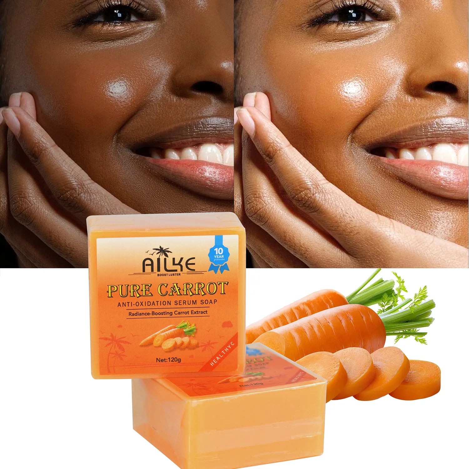 AILKE Pure Carrot Anti-Oxidation Serum Soap, Whitening, Clean Stains, Skin Brightening Soap Bar, With Vitamin C, For Body, Face Main image