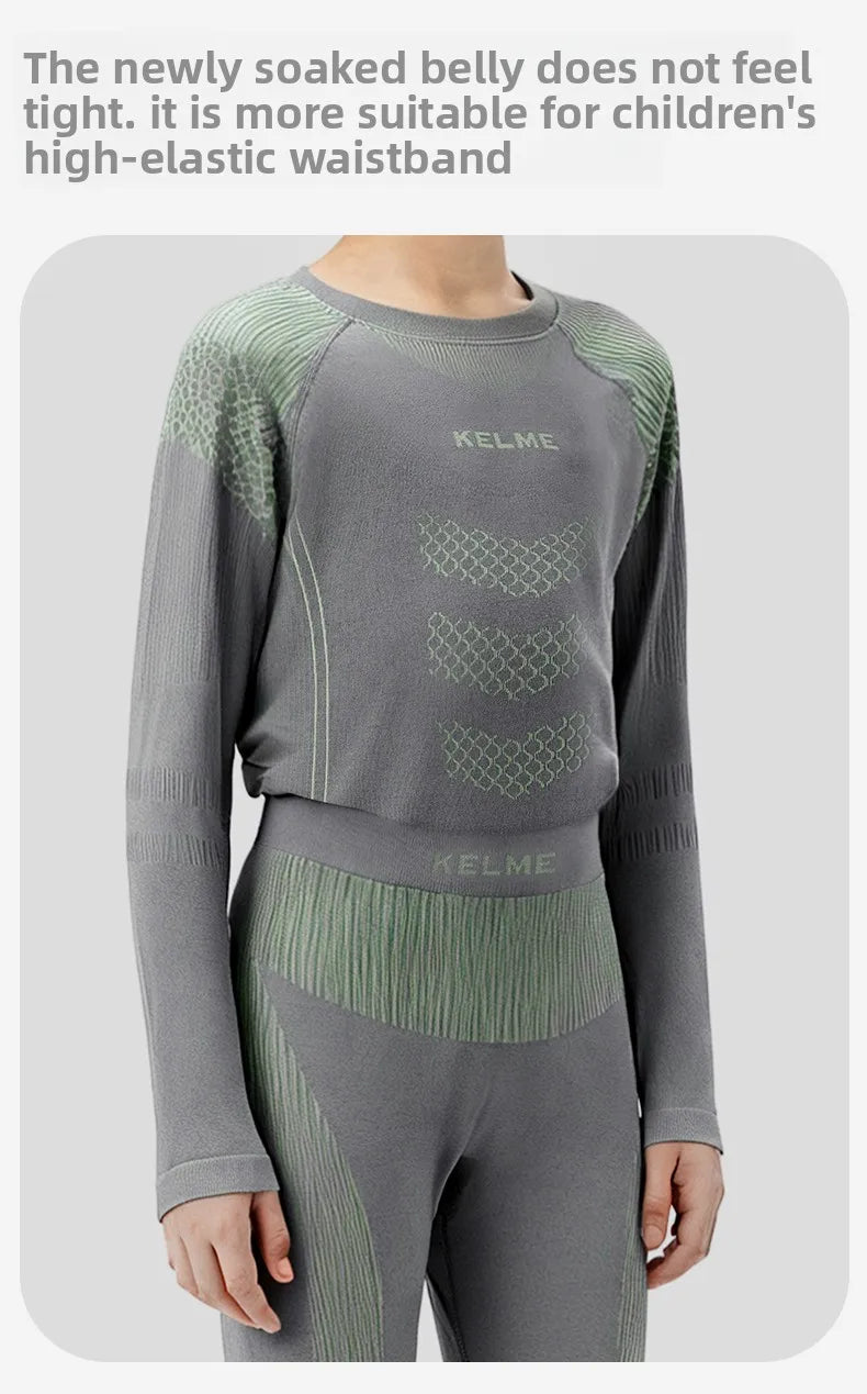 Kelme Children's Quick Drying Clothes Set Outdoor Running Sports Long Sleeve Knitted Training Base Shirt For Boys And Girls