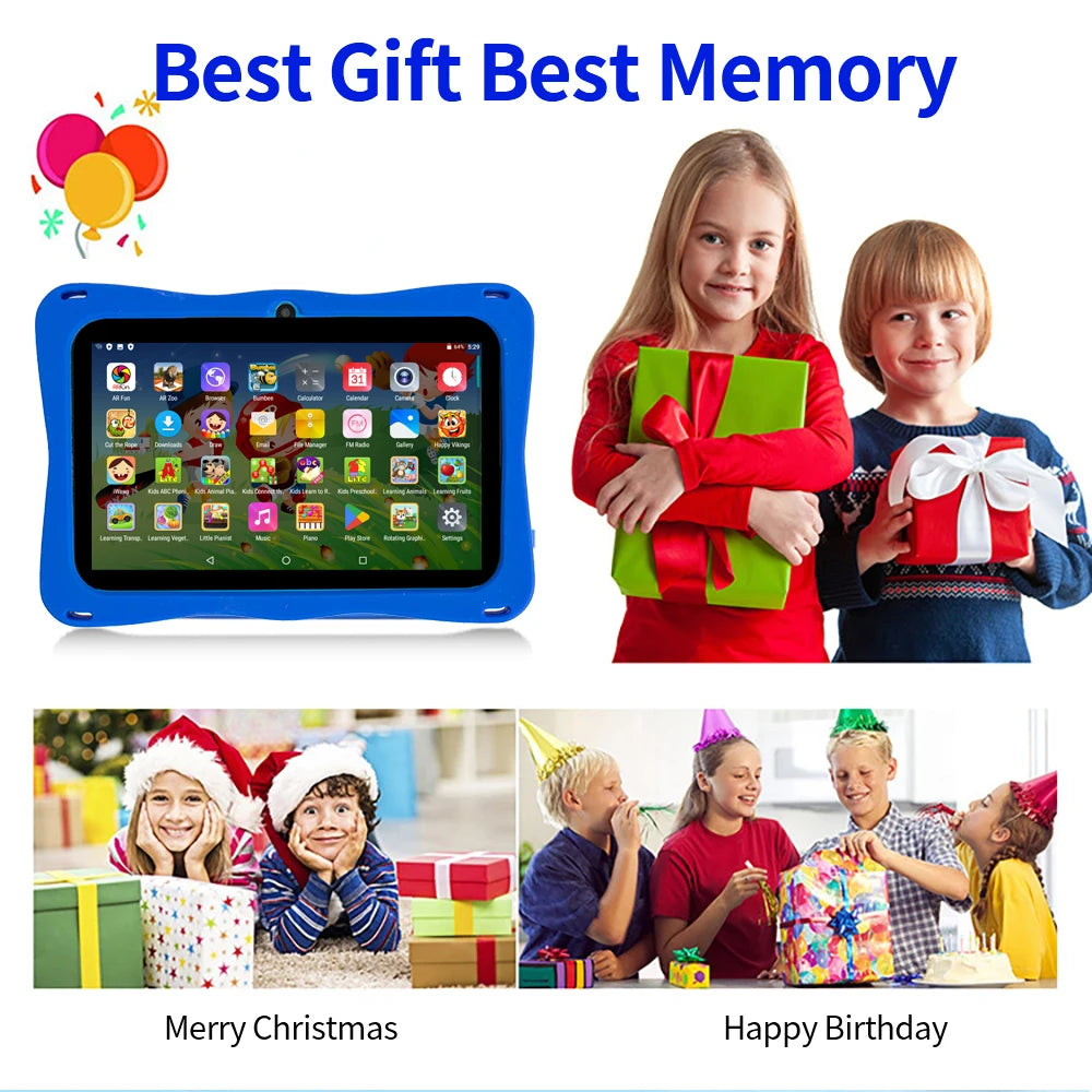 BDF Tablet for Kids 7 Inch Android 11 System 32 GB WiFi Bluetooth Dual Camera Educational Software Installed with Proof Case
