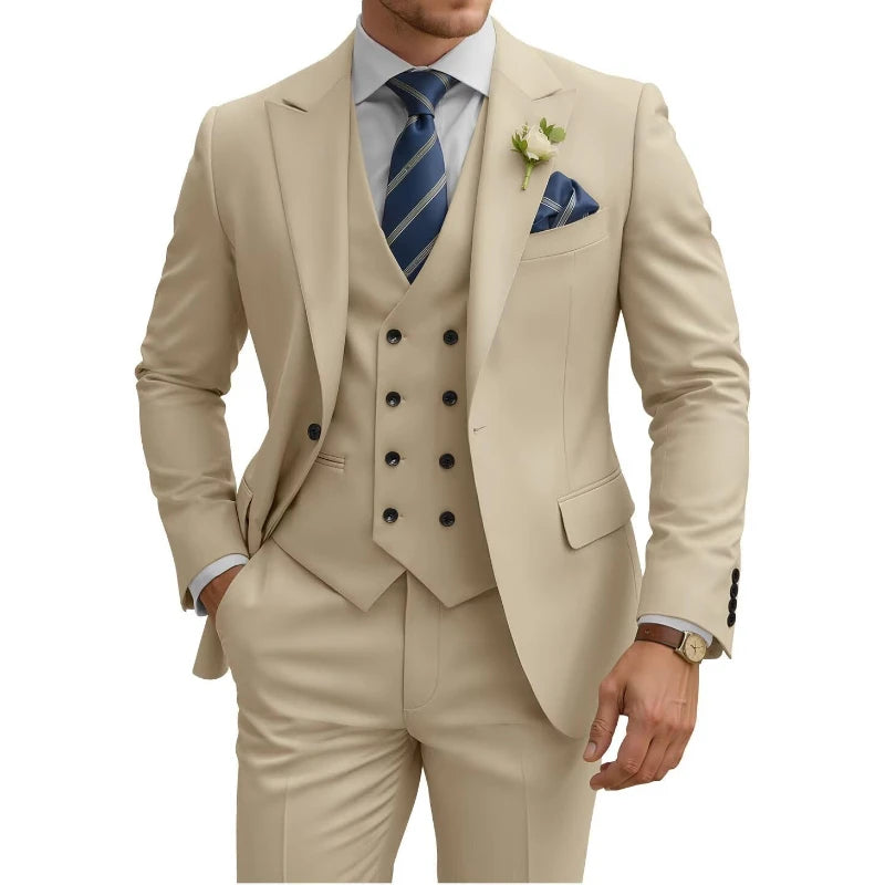 Mens 3 Piece Slim Fit For Men Double Breasted Suit Wedding Prom Suits Formal Business Dinner Tuxedo Main image