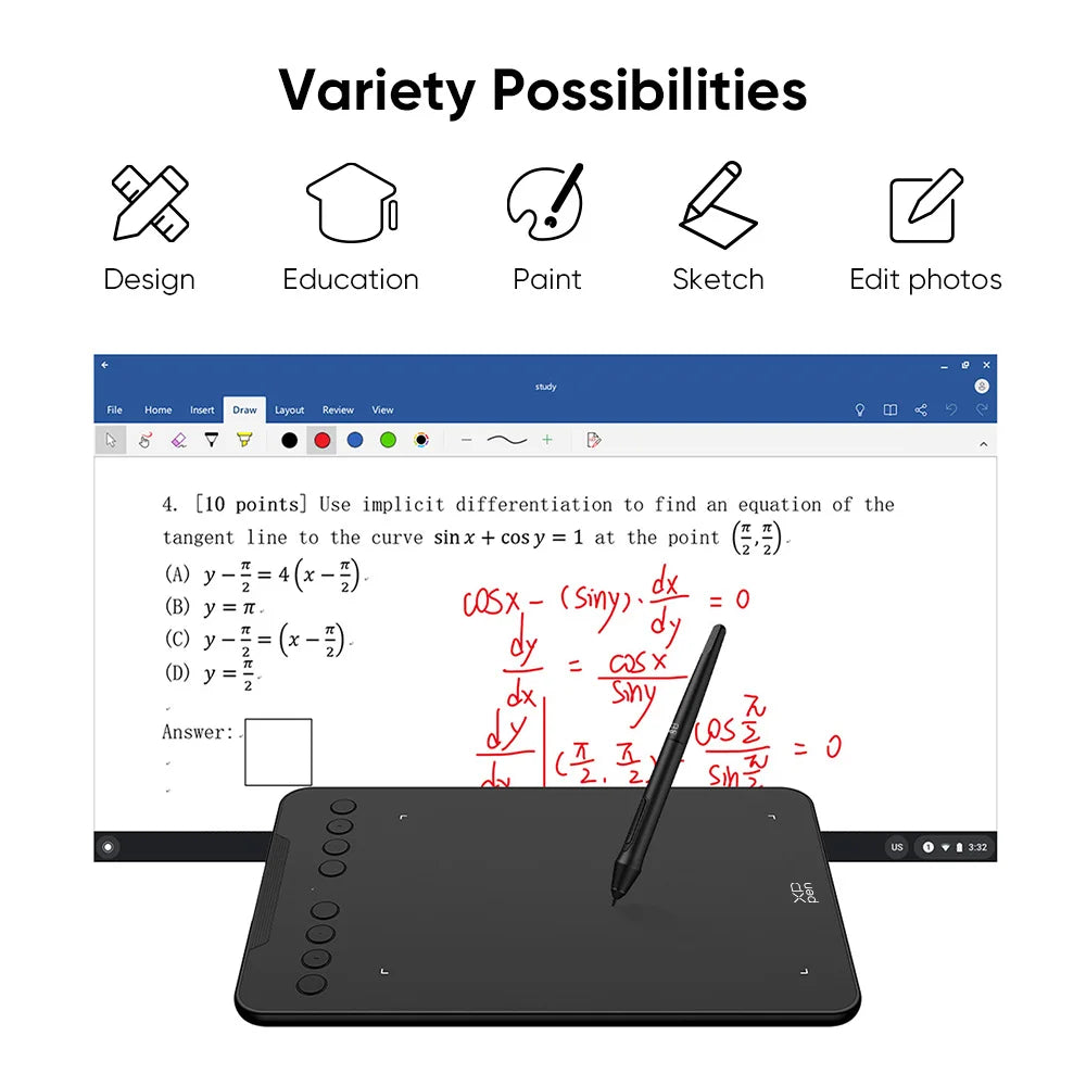 XPPen Deco 01 V3 Graphic Digital Drawing Tablet 10*6 inch 8 shortcut keys 16384 levels 60 Degrees Tilt for Windows mac Android