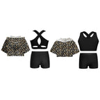 3Pcs Girls Sports Set Vest+Hooded Crop Top+Shorts Sportswear Set for Child Dance Yoga Running Cycling Workout Costume Activewear