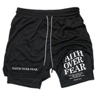 Print 2 in 1 Running Workout Shorts for Men Christian Gym Athletic Performance Shorts with Phone Pocket Towel Loop Activewear