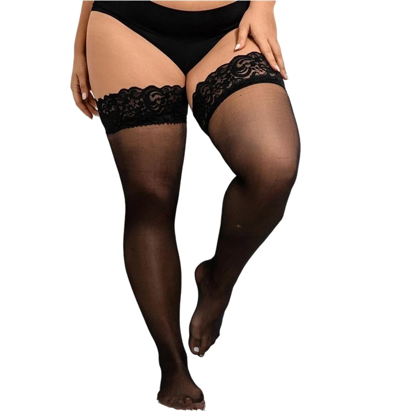 2026new Over Knee Thigh High Stockings Anti-slip Plus Size Black Oversized Fishnet Long Lace Socks for Women XXL Spring Summer