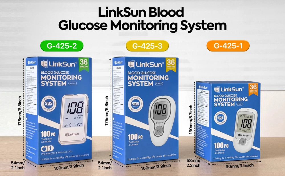 LinkSun Blood Glucose Meter G-425-3 Glucometer No Code for Diabetes Test 10/50/100pcs Strips Lancets Medical Blood Sugar mg/mmol