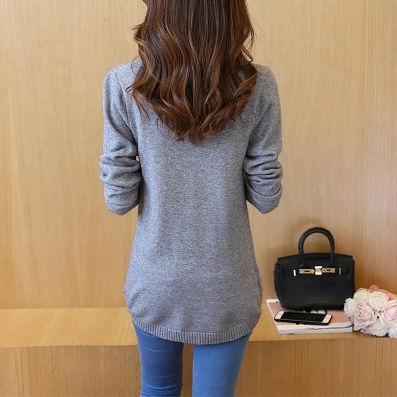Knitted Jumper Autumn Winter Tops O-neck Long Sleeve Pullovers Casual Warm Women's Sweaters Midi Long Slim Sweater Girls Secondary image