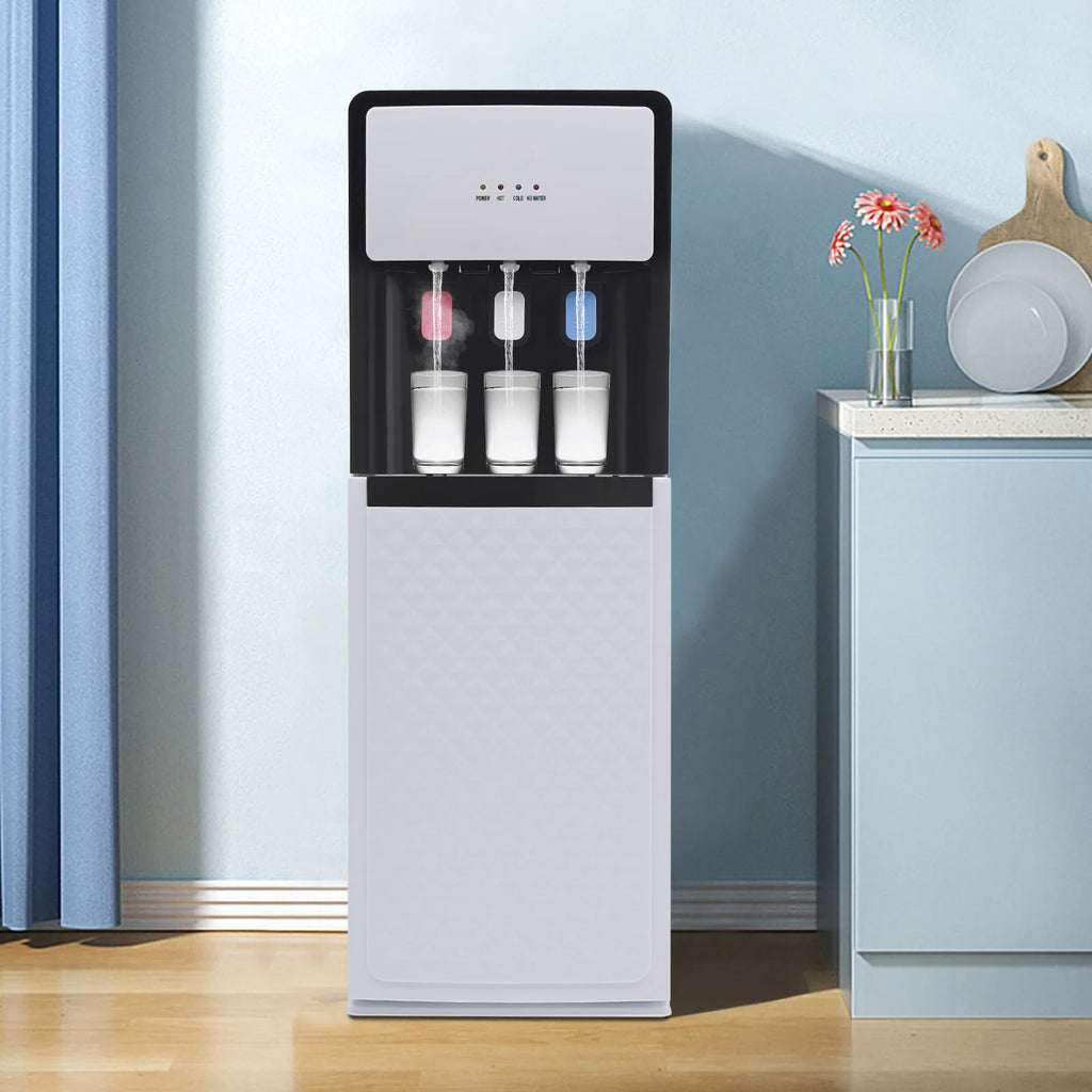 Modern White Bottom Loading Water Dispenser Hot/Cold Water Cooler Dispenser with Anti-Scalding Design for Offices Homes Gyms