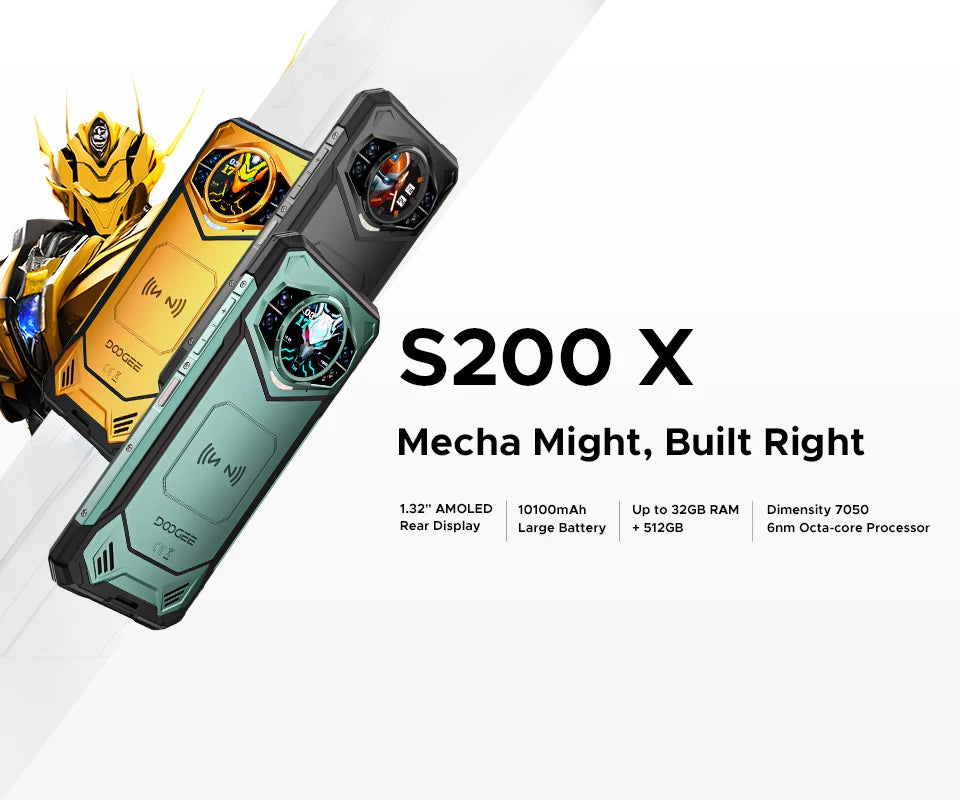 Globe Version DOOGEE S200 X 5G Rugged Phone 6.72" Dimensity 7050 1.32" AMOLED Rear Display 12GB 512GB 10100mAh Battery Phone