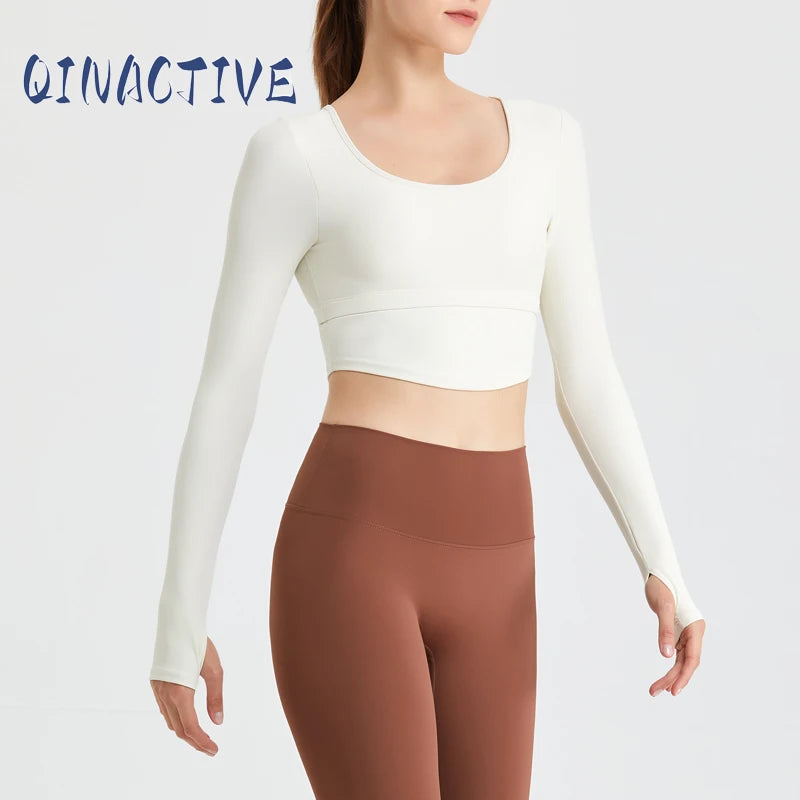 QINACTIVE Yoga suit with long sleeves chest pads new autumn winter tight fitting top T-shirt sport running training fitness suit Main image
