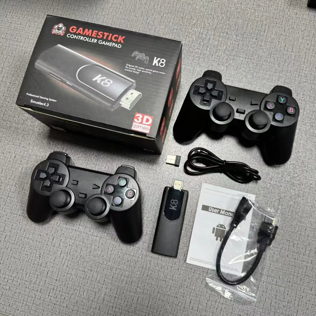 TV Game Stick K8 HD Retro Video Game Console 40000+ Games Double Wireless Controller Home 3D Games 40+ Emulator For Gifts