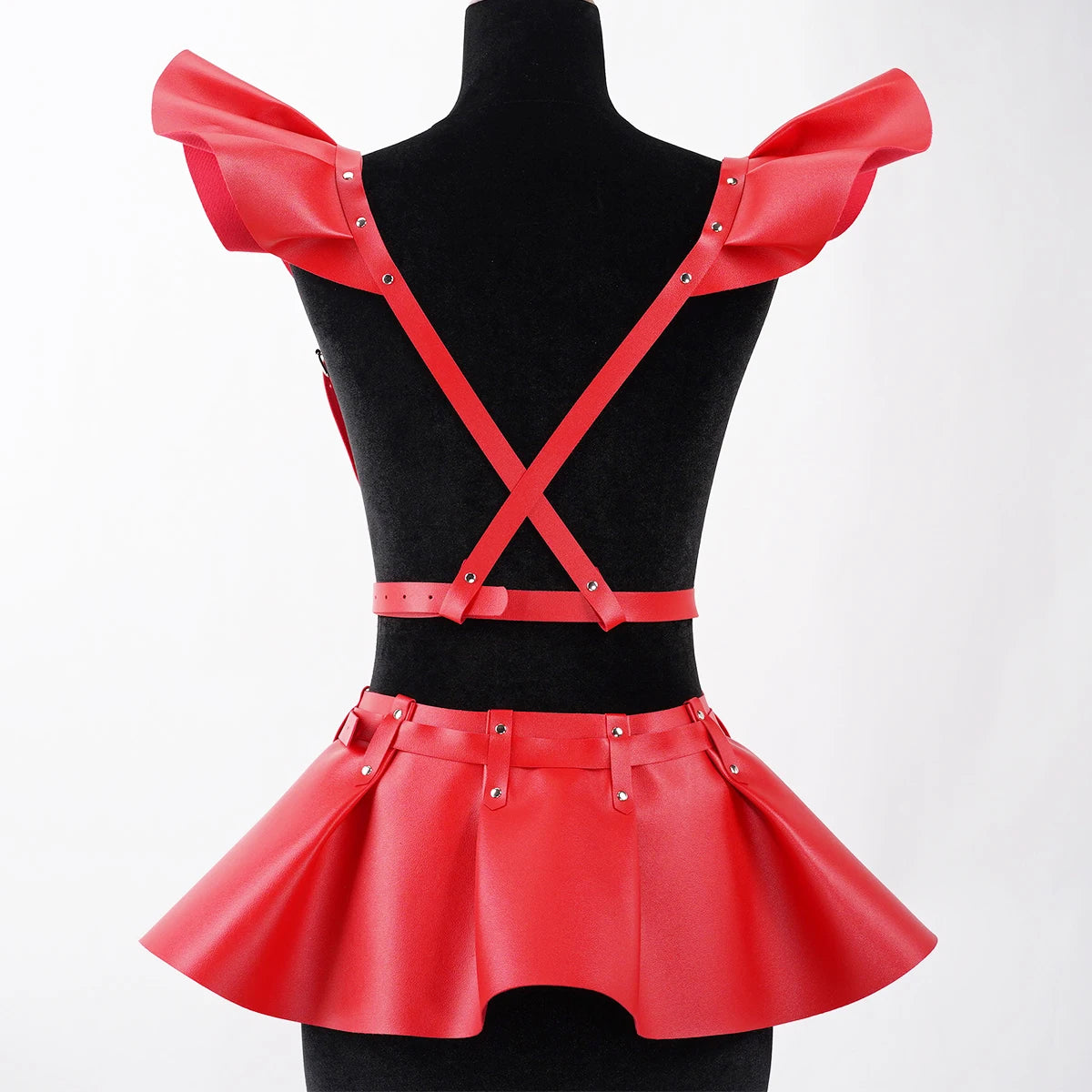 Leather Skirt Women's Belts Fashion Body Harness Belt Skirt With Ruffle Hem Gothic Style Waist &Shoulder Belt Clothing Accessory