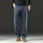 Spring and Autumn Men's Baggy Jeans Casual Straight Stretch Versatile Wide-leg Business Denim Pants Comfortable Loose Trousers