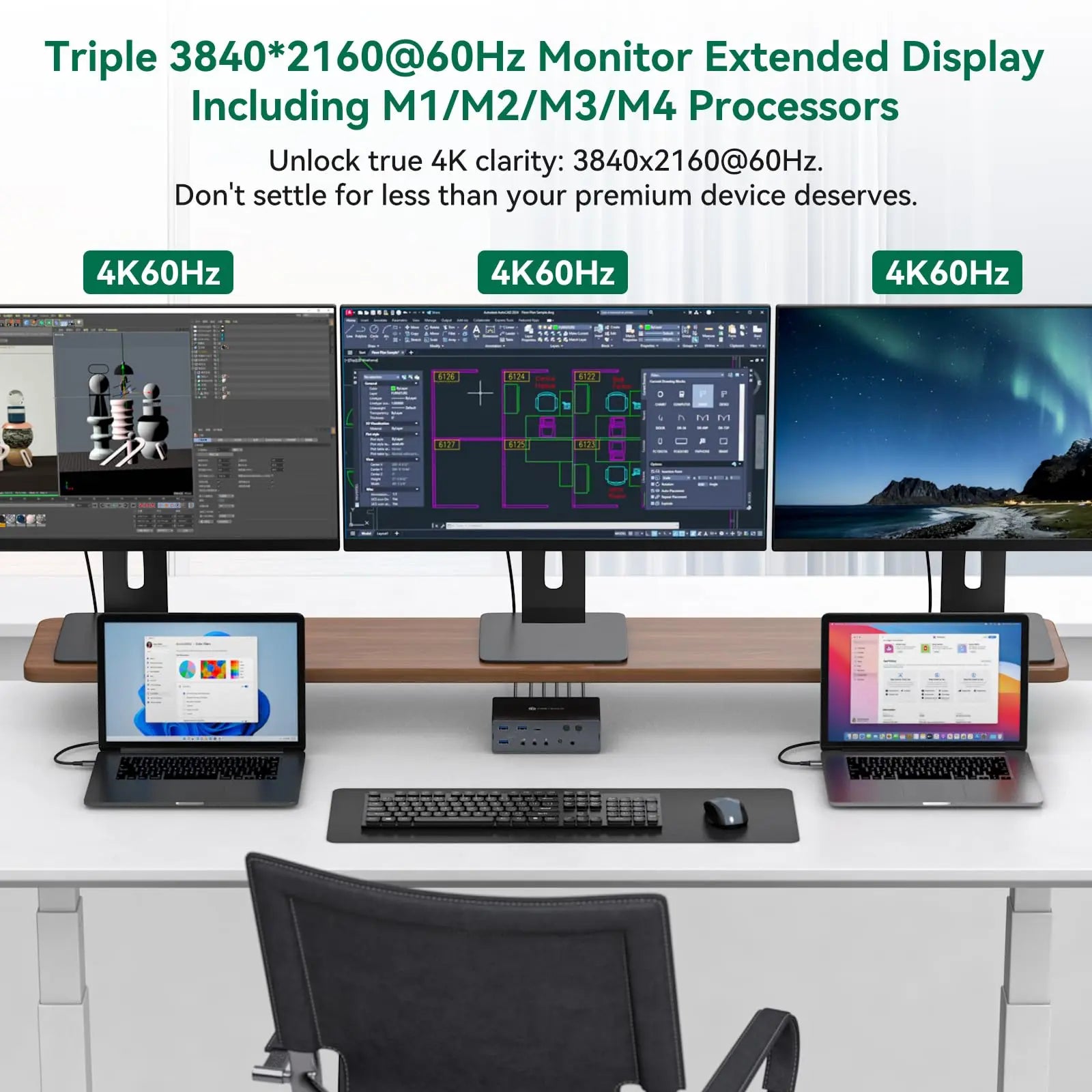 USB C Docking Station HDMI KVM Switch 2/3/4 PC 3 Monitors 4K@60Hz Thunderbolt 4 for 3 Monitors 2/3/4 Laptops with Displaylink Secondary image