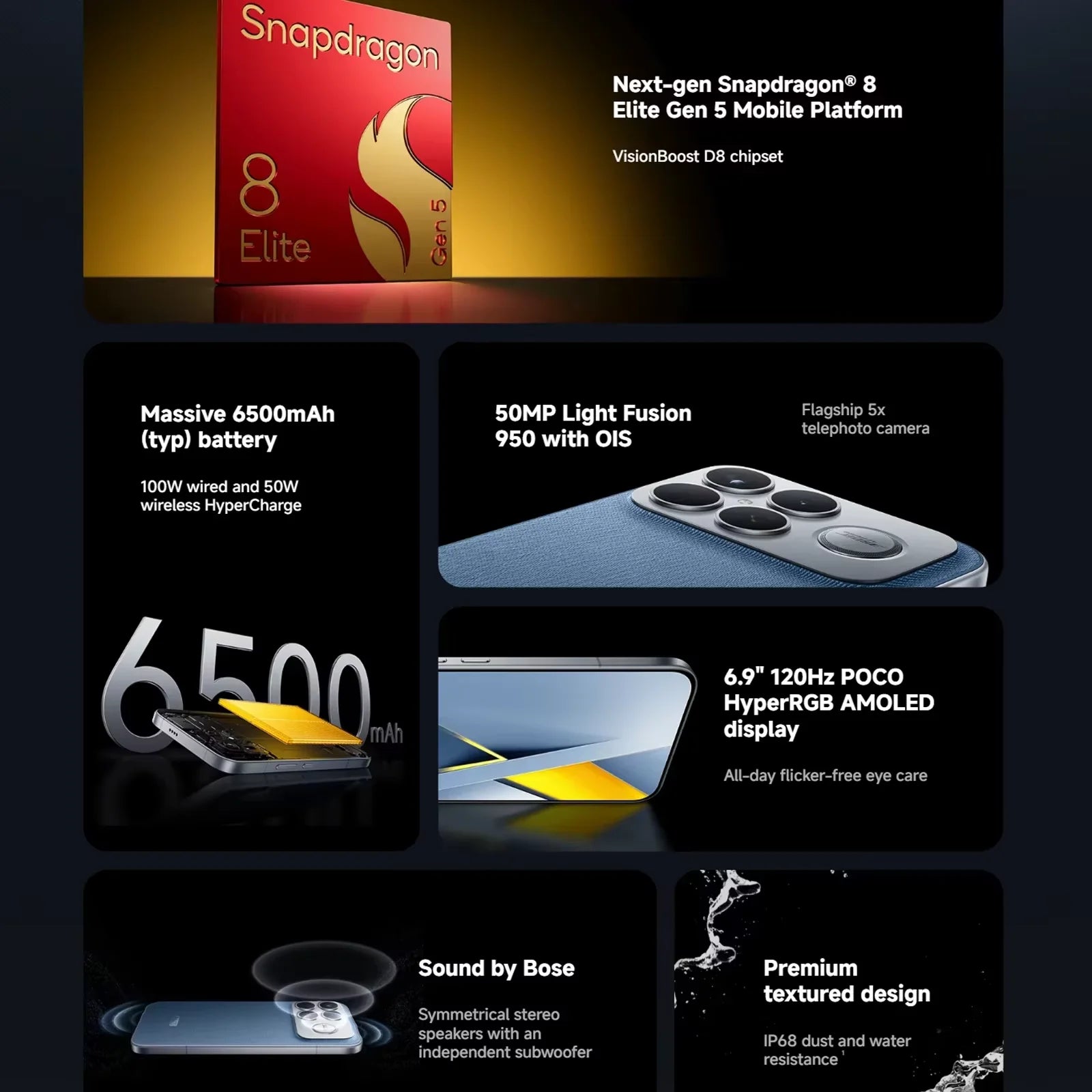 Global Version POCO F8 Ultra Snapdragon 8 Elite Gen 5 Smartphone 6.9" 120Hz AMOLED Display 6500mAh 100W Battery Xiaomi Telephone Secondary image