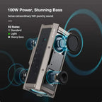 BlitzWolf BW-WA3 100W TWS bluetooth Speaker Quad Drivers Dual Diaphragm Deep Bass RGB Light IPX5 Waterproof 5000mAh Speakers