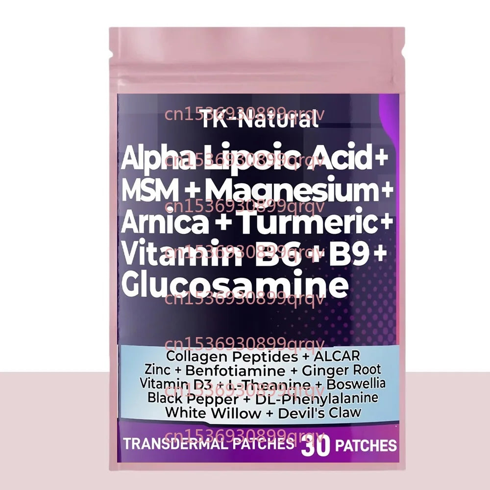 30 Patches Nerve Health Support Transdermal Patches with Folic Acid, Pea, Glucosamine, MSM, Vitamin B Complex, Alpha Lipoic Acid