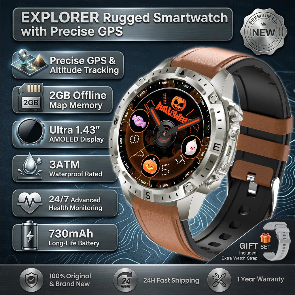 Smart Watch for Men GPS Offline Maps 2G ROM 10ATM Waterproof Heart Rate Diving Skiing Hiking Rugged Durable Smartwatch Men Women