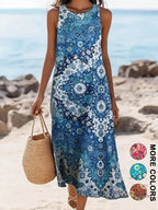 2026 Women's sleeveless Bohemian floral casual beach MIDI sundress with pockets flowing and loose Sweetheart Rustic Country