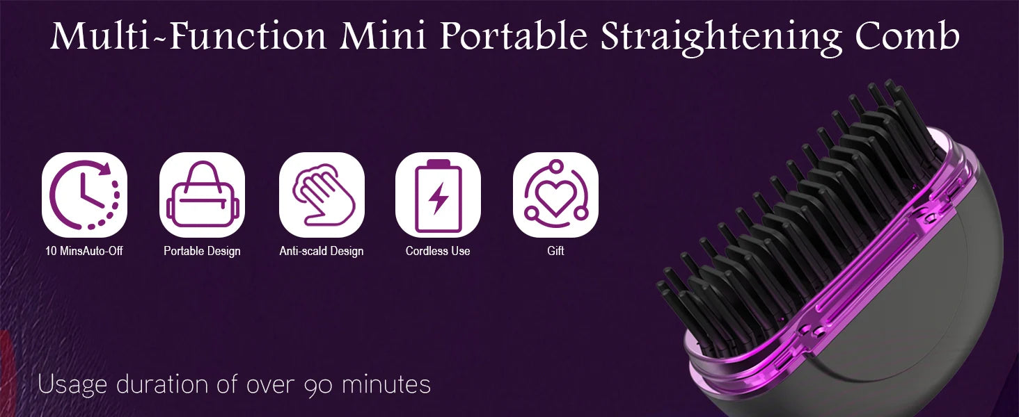 Mini Hair Straightener Rechargeable Portable Hair Straightener Brush Rechargeable Fast Heating Hot Portable Travel for Women