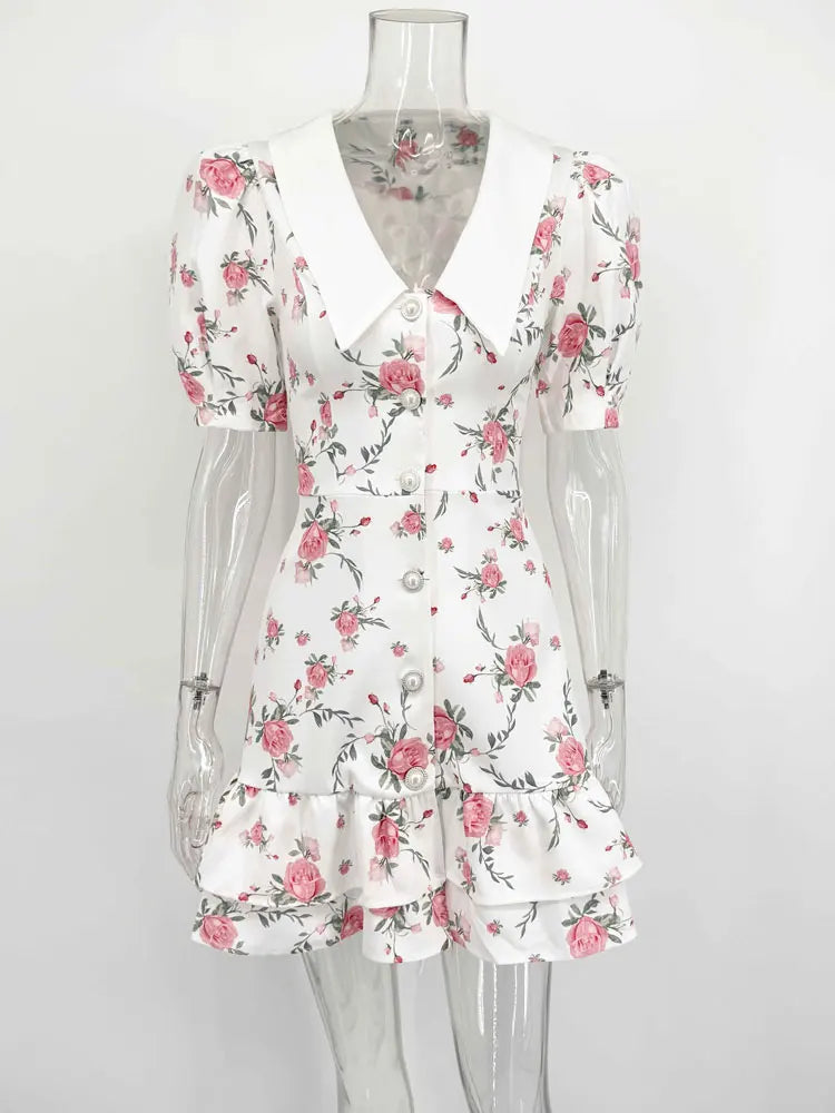 Tossy Printed Lapel Fashion Mini Dress Women's Short Sleeve Patchwork Contrast Elegant Summer Dress 2025 Female Bodycon Dress