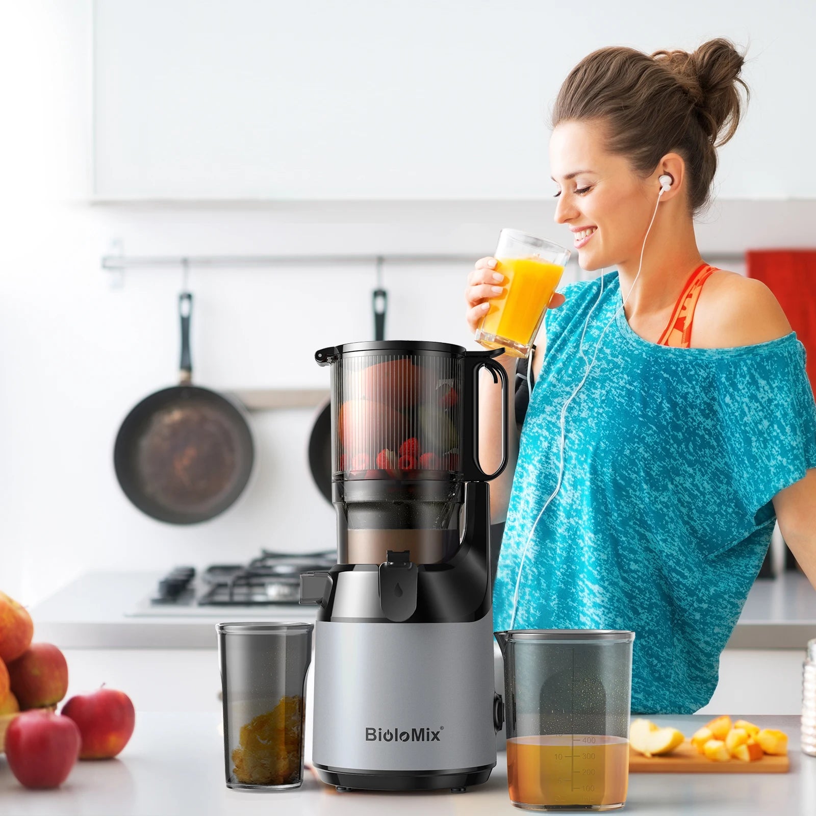 BioloMix Cold Press Juicer,with 130mm Feed Chute,Fit Whole Fruits & Vegetables,High Juice Yield,BPA FREE Slow Masticating Juicer