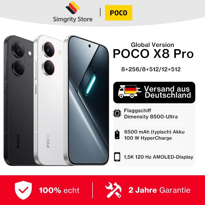 Global Version POCO X8 Pro Dimensity 8500-Ultra Processor Smartphone 6.59" 1.5K 120Hz Display 6500mAh(typ)  100W HyperCharge