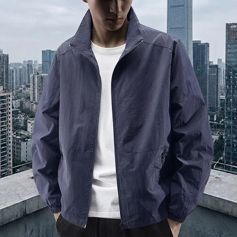 Men's Stand Collar Jacket Spring Breathable Lightweight Anti-Wrinkle Windbreaker Outdoor Sport Casual Quick-Drying Work Jackets