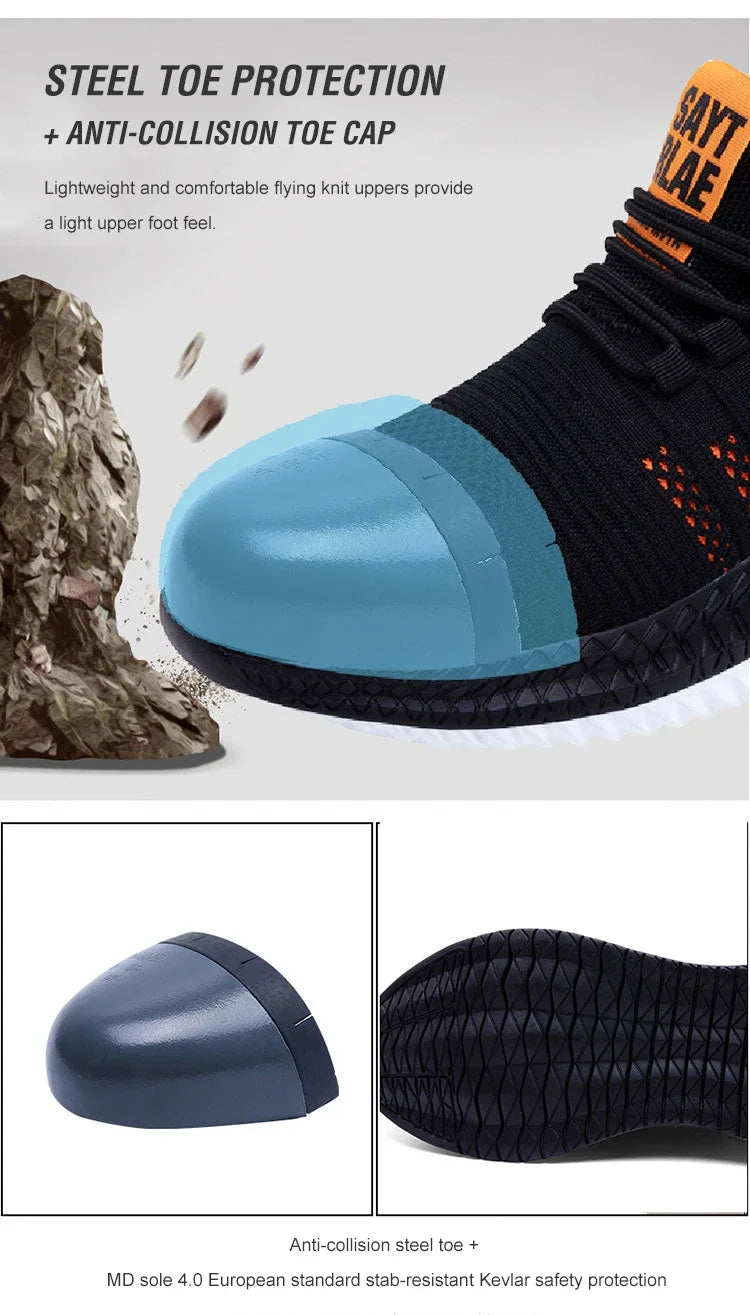 Work Safety Shoes Summer Breathable Men Air Cushion Work Protective Sneakers Anti-Puncture Work Shoes Male Steel Toe Shoes