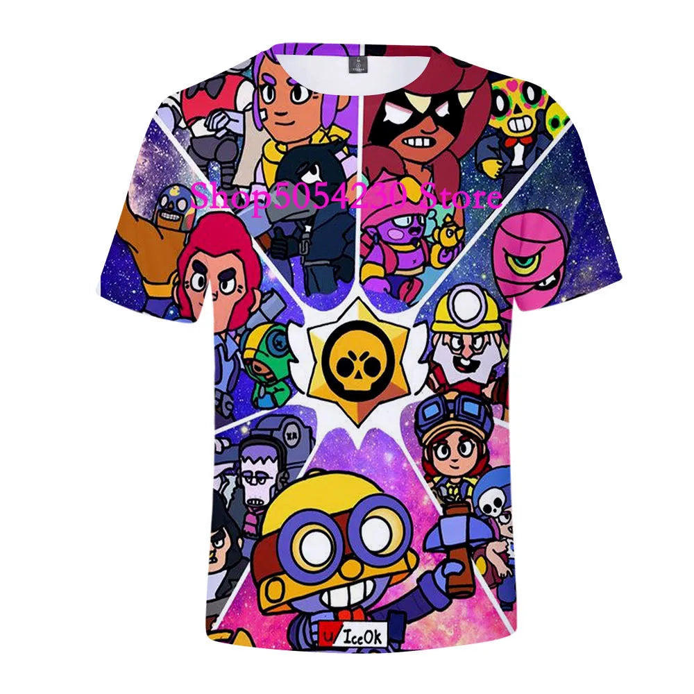 Boys Summer T-shirt Tees Brawl-Stars Anime Figures Leon Cartoon Characters Kids Cosplay Costumes Crow T Shirt Christmas Gifts