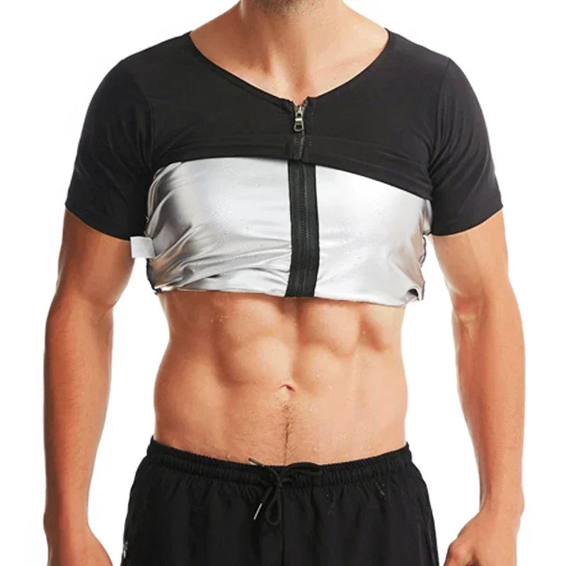 Men Sweat Sauna T-shirt Heat Trapping Compression Shirts Waist Trainer Sportswear Slimming Sauna Suit Fitness Fat Burning Tops
