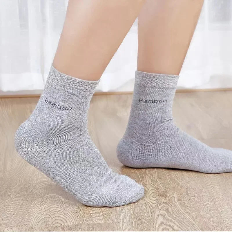 5Pairs/Men Bamboo Socks Comfortable Breathable Casual Business Men's Crew Socks High Quality Antibacterial Mid-calf SocksEU39-45