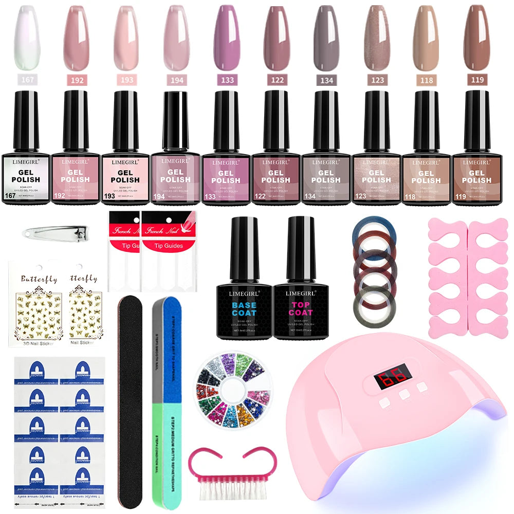 LIMEGIRL Gel Nail Polish Kit UV Soaking Gel Primer Polish Manicure Kit with UV LED Lamp Dryer Semi-Permanent Gel Varnish Kit Main image