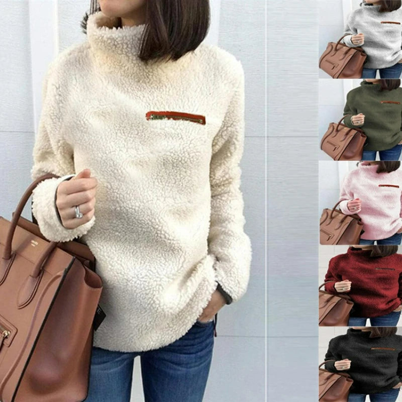 Winter Super Soft and Comfortable Solid Color Turtleneck Pullover Women's Sweater Fashion Zipper Sexy Top Ladies Hipster Clothes Main image