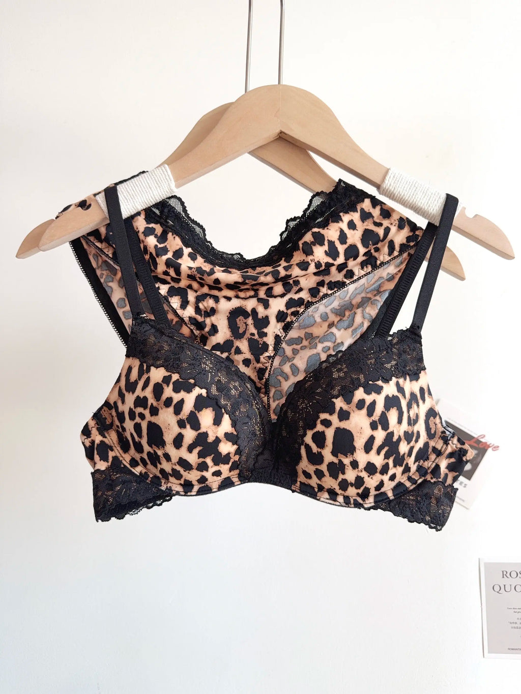 Sexy Leopard Print Lingerie Set Women Wireless Invisible Push Up Small Breasts,adjustable A To C Cup,sheer Lace Pure Design, S-X