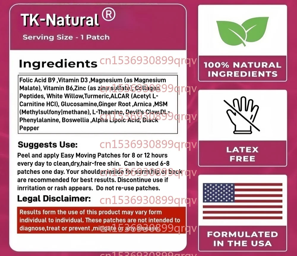 30 Patches Nerve Health Support Transdermal Patches with Folic Acid, Pea, Glucosamine, MSM, Vitamin B Complex, Alpha Lipoic Acid